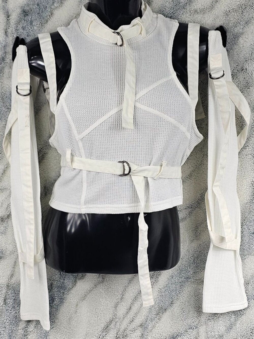 Darker Wavs XL Pitch White Waffle Knit Racerback Strappy Crop Tank Gloves Set